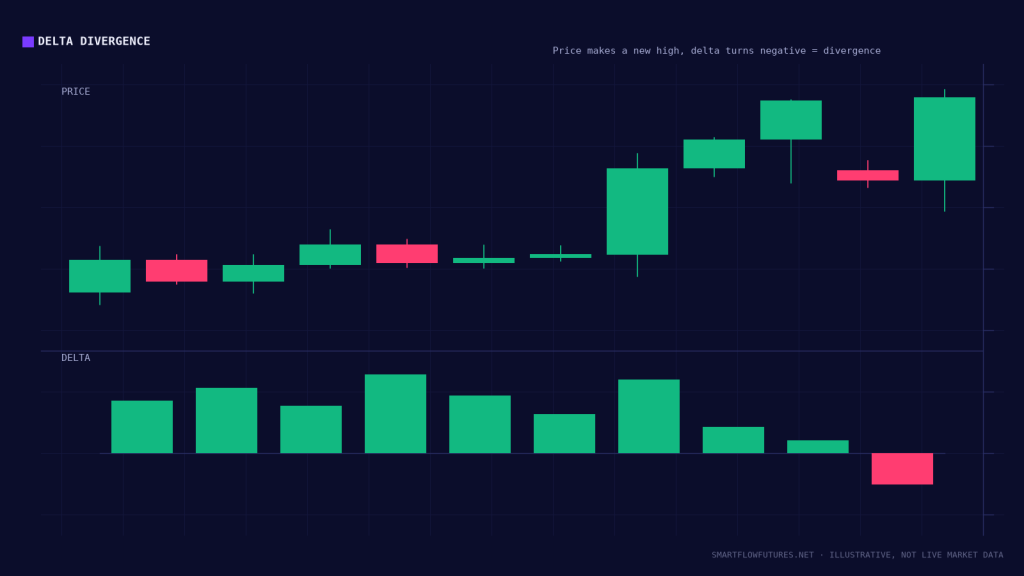 Diagram illustrating price vs. delta divergence — SmartFlow Futures