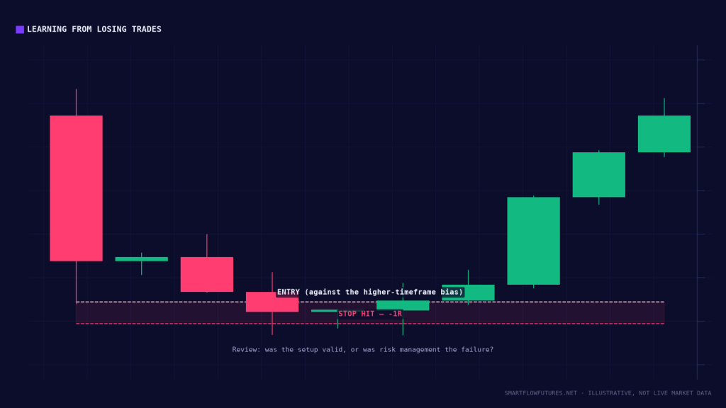 Diagram illustrating a losing trade to review — SmartFlow Futures