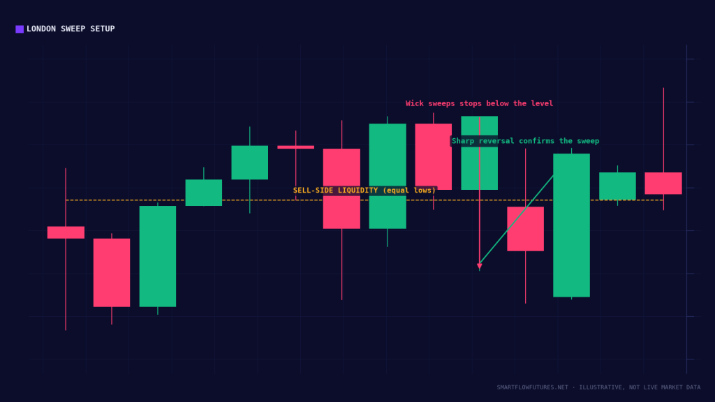 Diagram illustrating a liquidity sweep / stop hunt — SmartFlow Futures