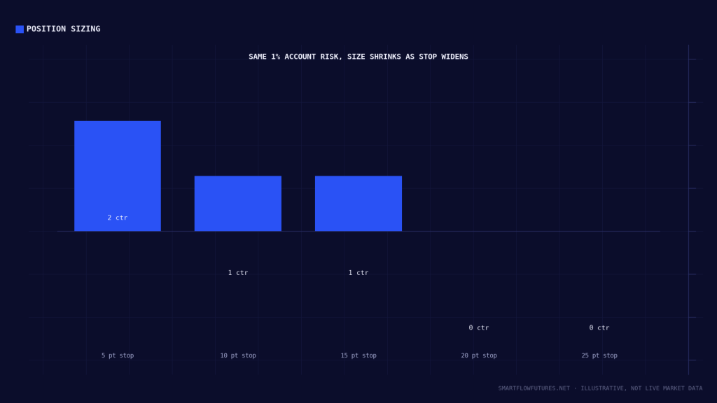 Diagram illustrating position sizing against stop distance — SmartFlow Futures