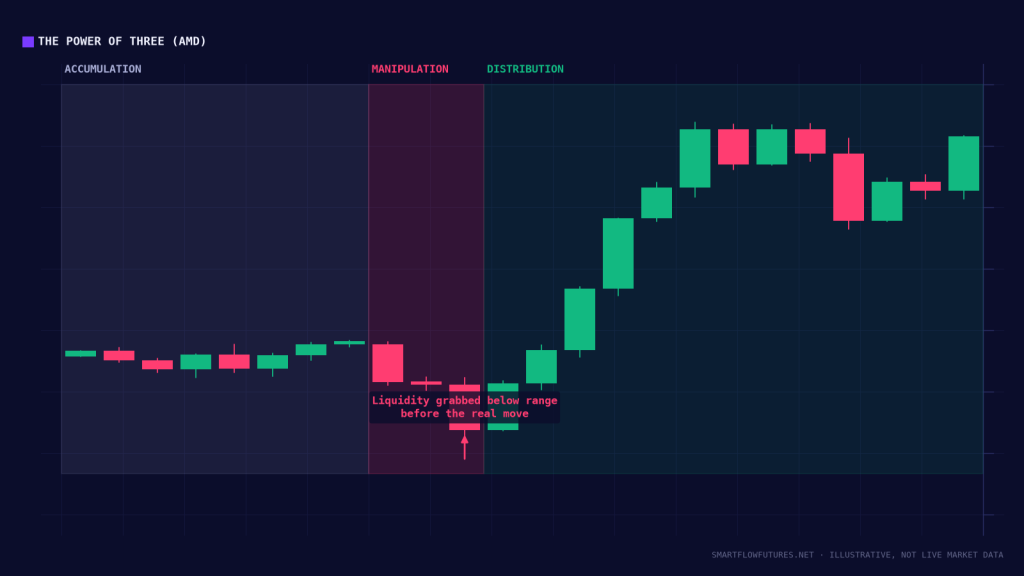 Diagram illustrating the accumulation-manipulation-distribution model — SmartFlow Futures