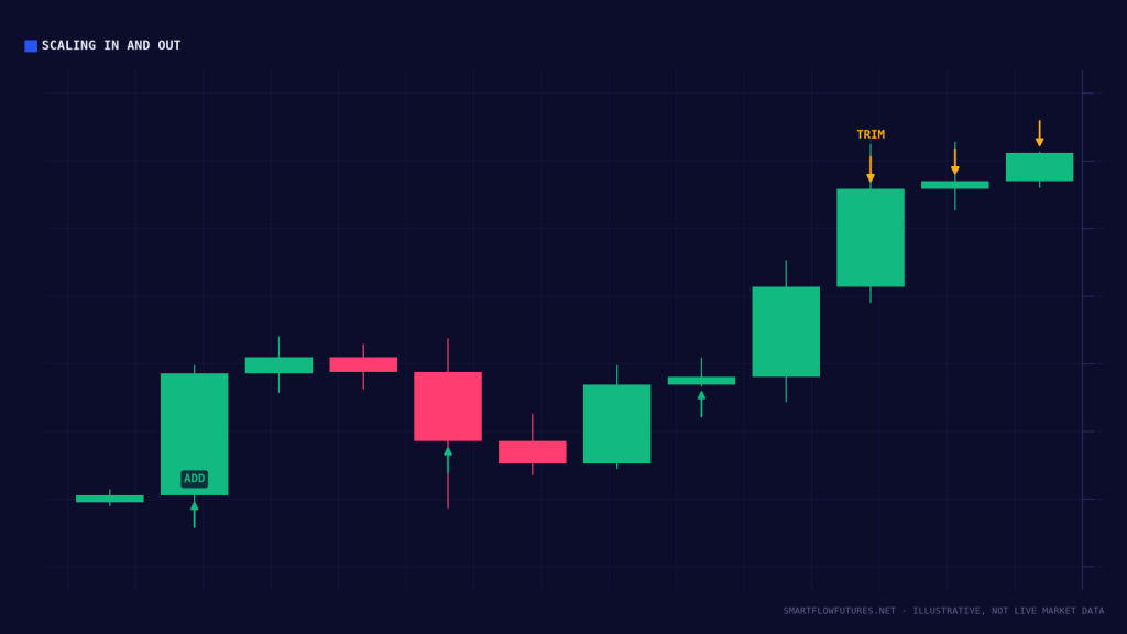 Diagram illustrating scaling a position in and out — SmartFlow Futures