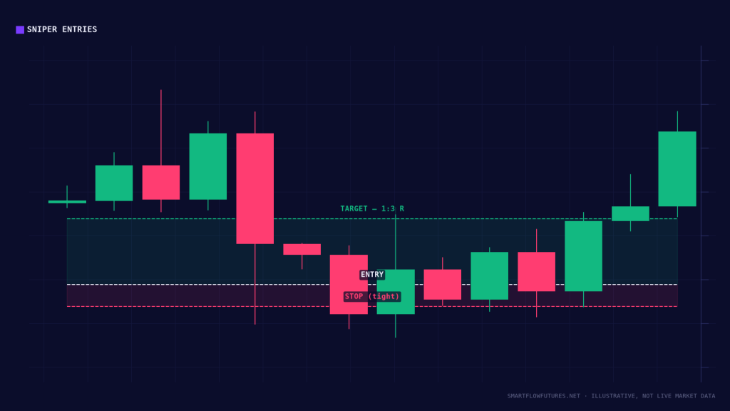 Diagram illustrating a tight-risk sniper entry — SmartFlow Futures