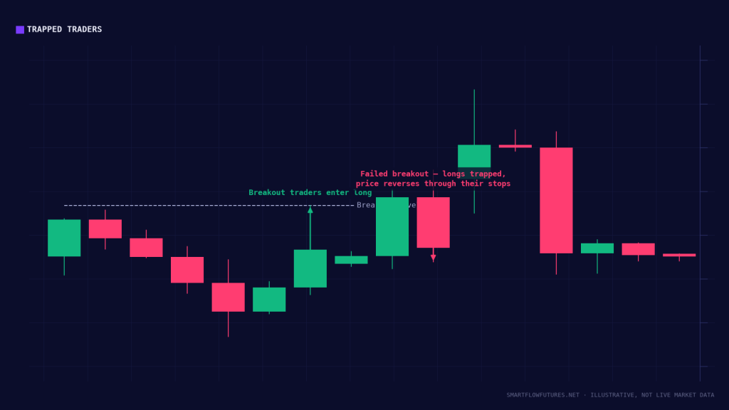 Diagram illustrating trapped breakout traders — SmartFlow Futures