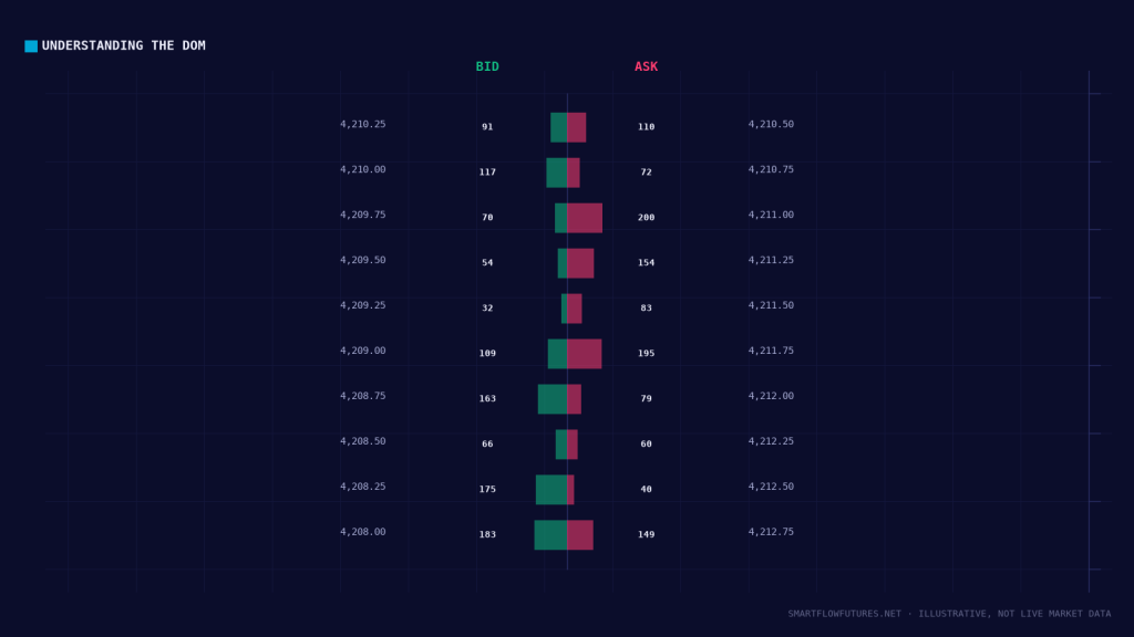 Diagram illustrating the depth-of-market ladder — SmartFlow Futures